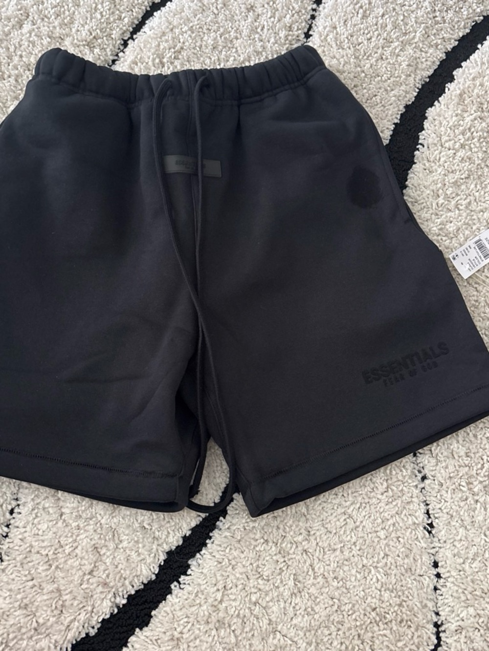 Essentials Black Fleece Shorts with Drawstring Tag